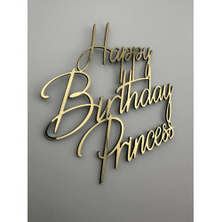  Топпер Happy Birthday Princess  золотий дзеркальний на торт для дівчинки напис з днем народження принцеса